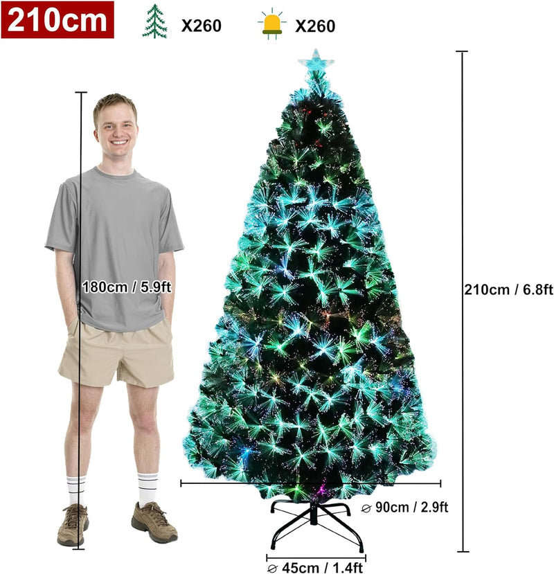 Aufun Künstliche Weihnachtsbäume 210CM Glasfaser Weihnachtsbaum mit Kiefernnadel LED Beleuchtung für