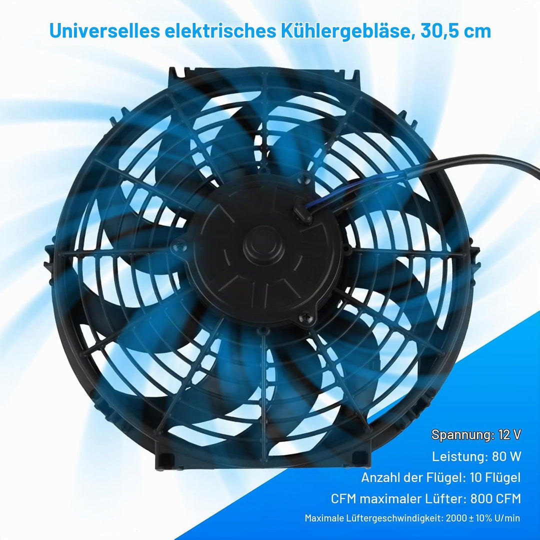 DOCAS 12 Zoll 12V 80W Universal Auto Kühlerlüfter Kühlgebläse, Auto Elektrischer Lüfter Motorlüfter