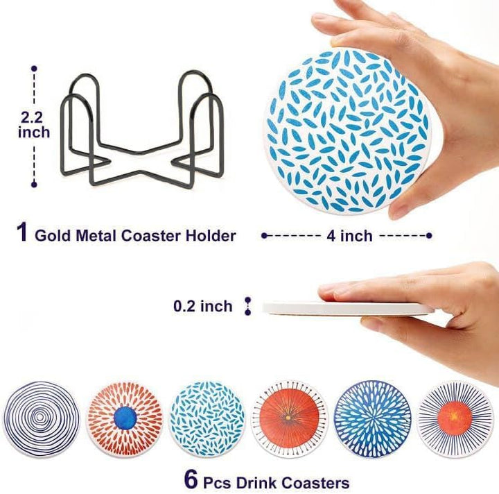 Untersetzer Gläser, Keramik untersetzer 6er Set, Saugfähig Kork Keramik Glasuntersetzer mit Halter f