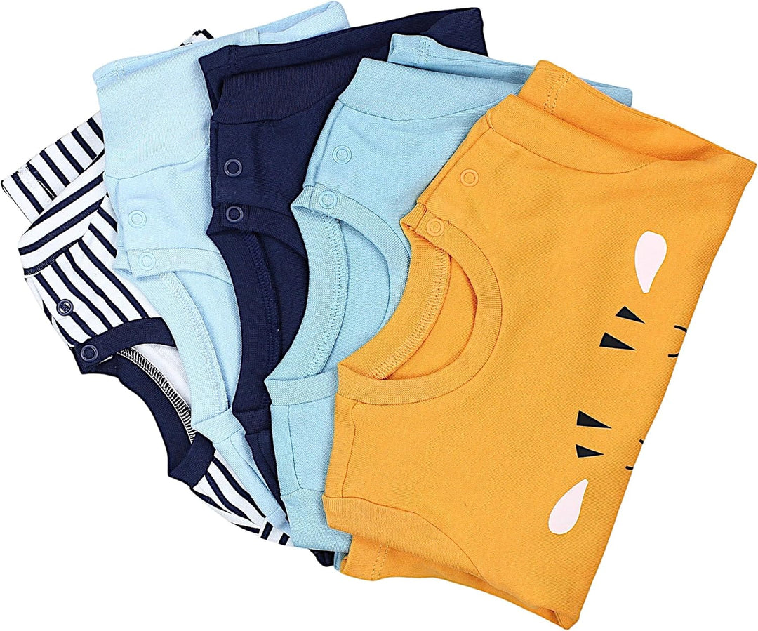 TupTam Baby Jungen Kurzarm T-Shirt mit Aufdruck Unifarben Sterne Streifen 5er Set 80 Löwe Krokodil B