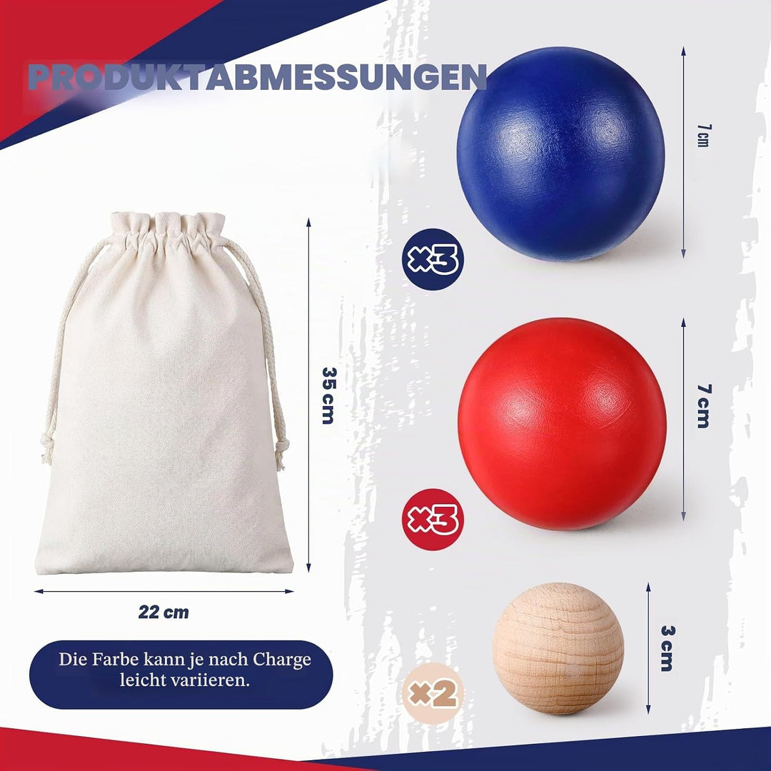Photect Boule-Petanque-Set mit 6 Bunten Boccia-Kugeln aus Holz, 2 Zielkugeln und 1 Tragetasche aus C