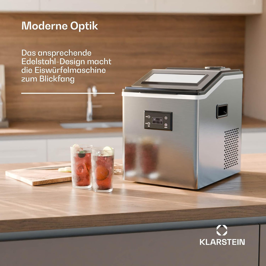 Klarstein FrostMaster Eiswürfelmaschine - 40 kg/Tag, 34 Eiswürfel in 15 Min, Edelstahl, LED-Bedienfe