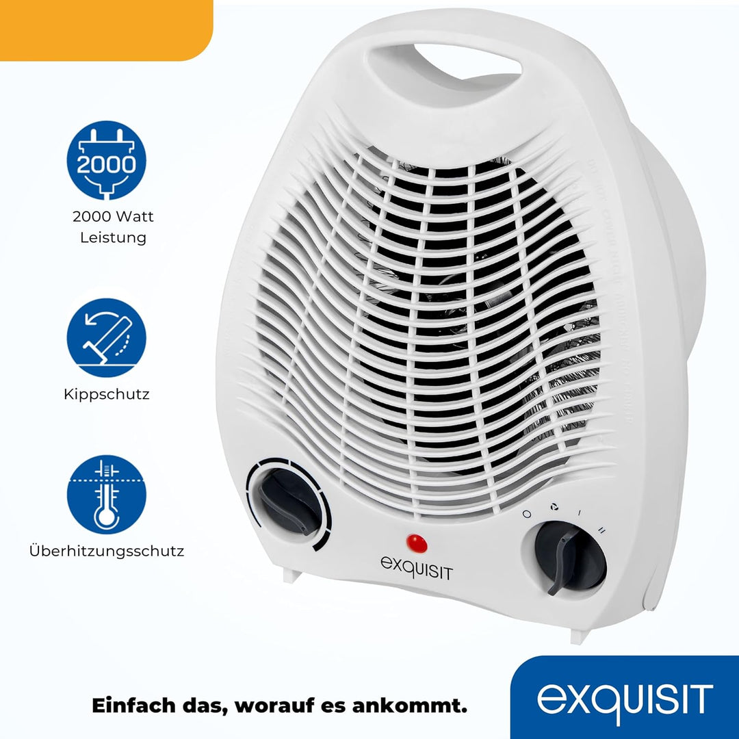 Exquisit Heizlüfter HL 32025 we | 2 Heizstufen (1000/2000 Watt) | Kaltstufe (Ventilator-Modus) | wei