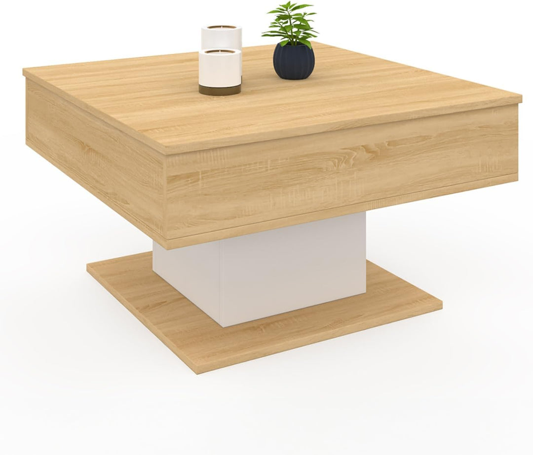 IDMarket - Couchtisch, aufklappbare Platte, Eden, quadratisch, Holz und Weiss