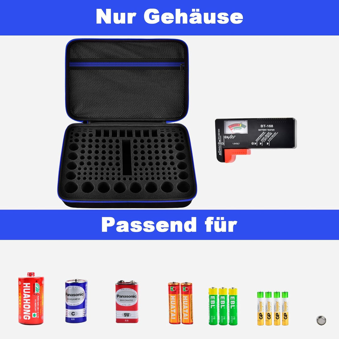 Akkus Organizer mit Batterie-Tester – Batteriekasten für 162+ Batterien (AA/AAA/C/D/9V/3 V Lithium L
