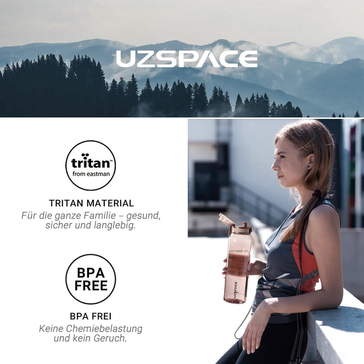 UZSPACE Trinkflasche Sport 1L, Tritan Bpa-Frei Trinkflasche Auslaufsicher mit Einhandbedienung, Kohl