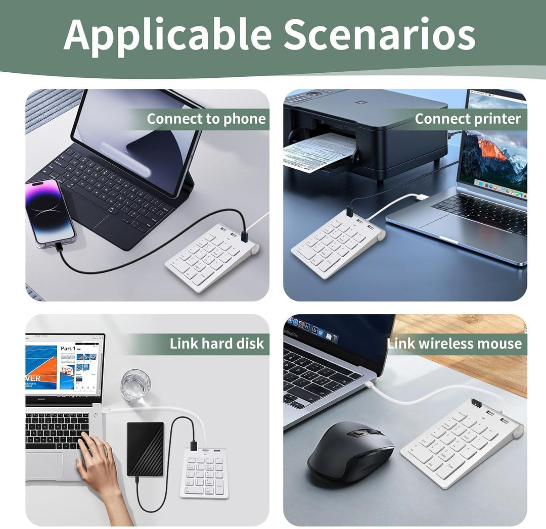 Numpad Wired USB-A Numeric Keypad Wired Numpad mit 3 USB 2.0 Hub Nummernblock Tastatur 18 Tasten 15°