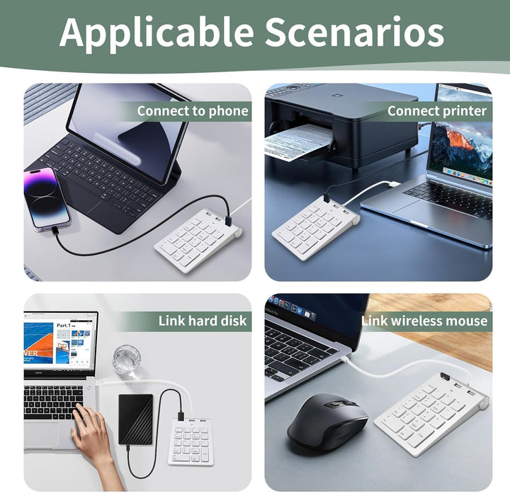 Numpad Wired USB-A Numeric Keypad Wired Numpad mit 3 USB 2.0 Hub Nummernblock Tastatur 18 Tasten 15°