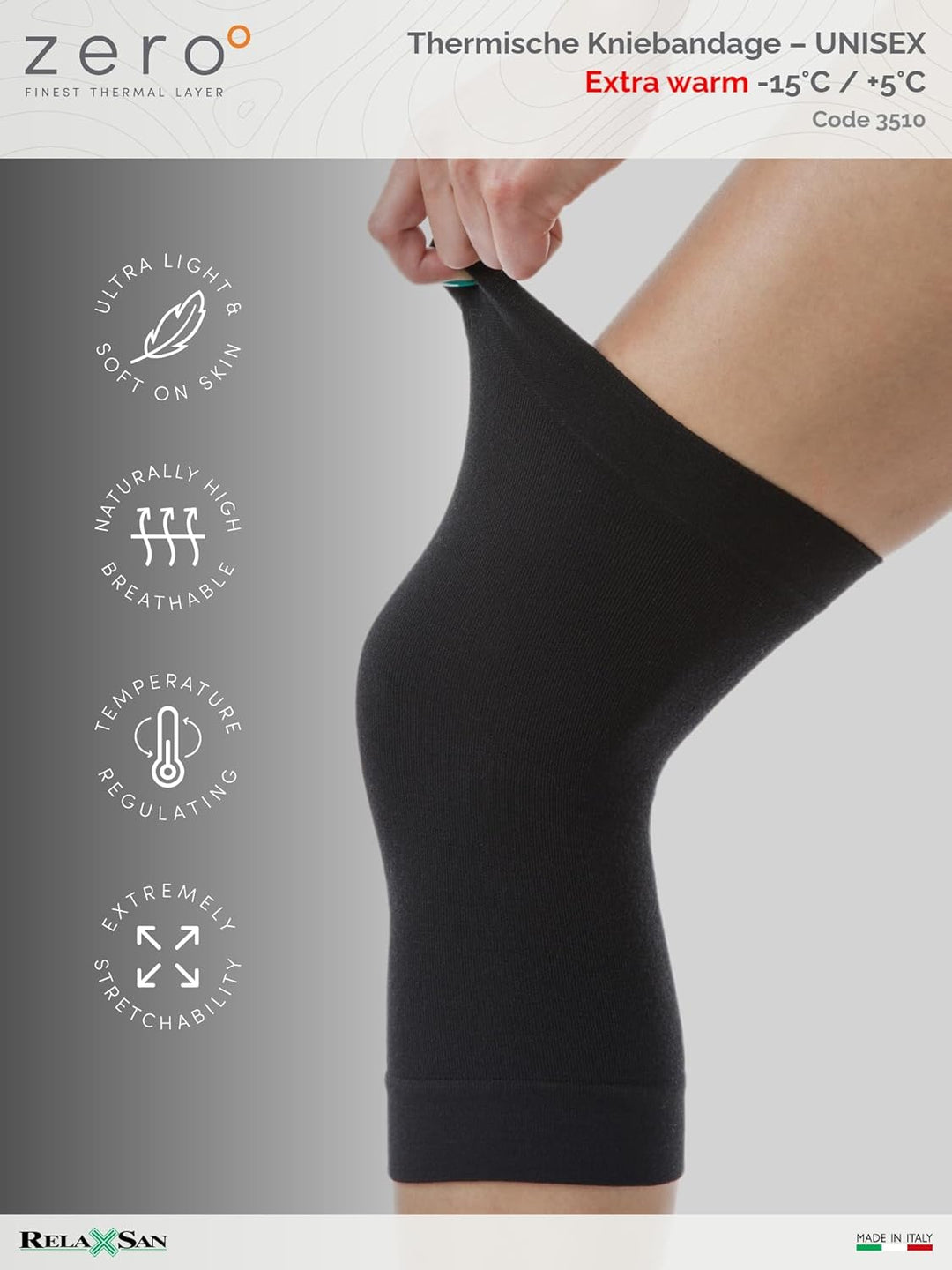 Relaxsan Zero 3510 - Unisex Knieschützer aus Merinowolle und Thermowolle S Schwarz, S Schwarz