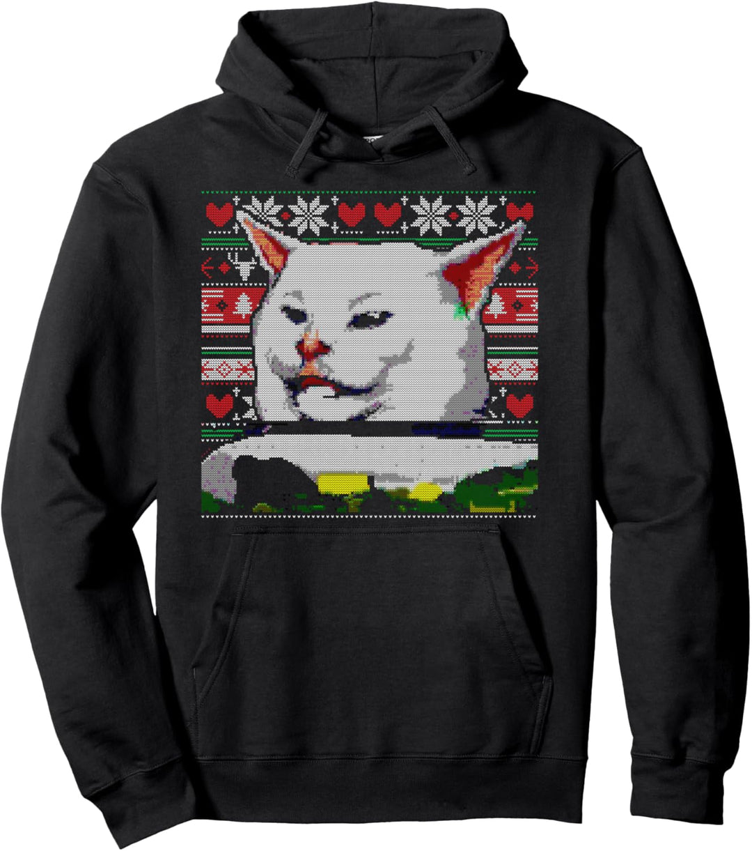 Meme Couples 2 Damen Pullover Yelling at a Cat Ugly Christmas Sweater Pullover Hoodie