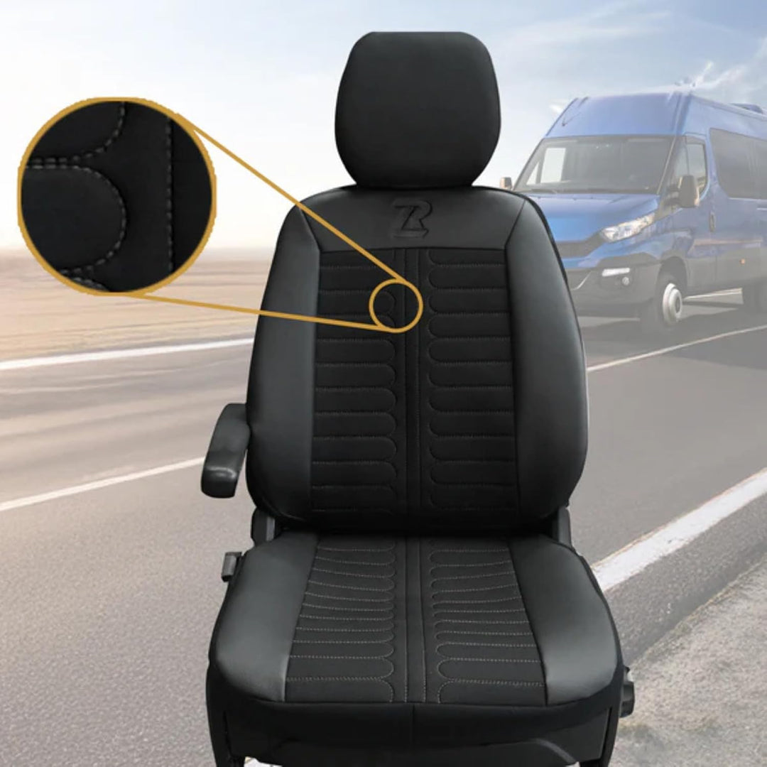 LUCARO Sitzbezüge Auto Set Tornado für Iveco Daily ab 2014 1+2 Schwarz - Autositzbezüge Strapazierfä