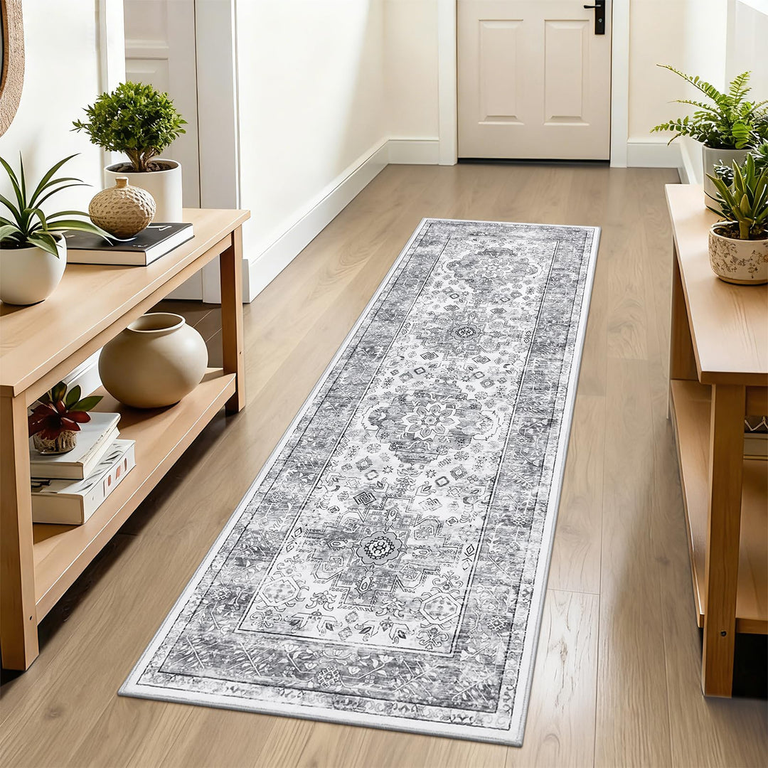 Enyhom Teppich Läufer, 60 x 180 cm Grau Extra Lange Läufer Teppiche für Flur rutschfest Waschküche M