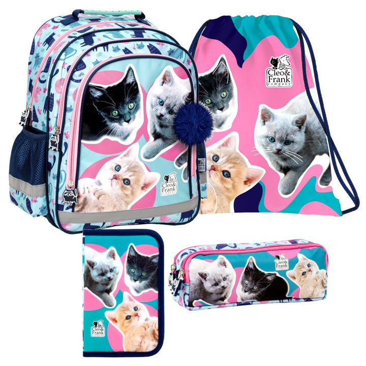 Katze Cats 4 Teile Set SCHULRUCKSACK RUCKSACK TASCHE Schultasche Federmappe mit Sticker-von-Kids4sho