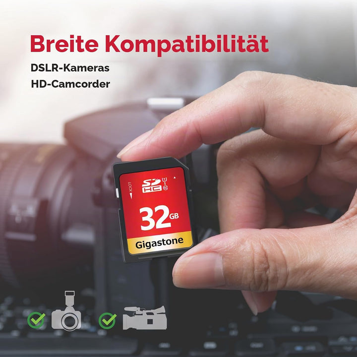 GIGASTONE 32GB SDHC Speicherkarte 10er-Pack, UHS-I U1 Klasse 10, bis zu 80 MB/Sek. für Digitalkamera