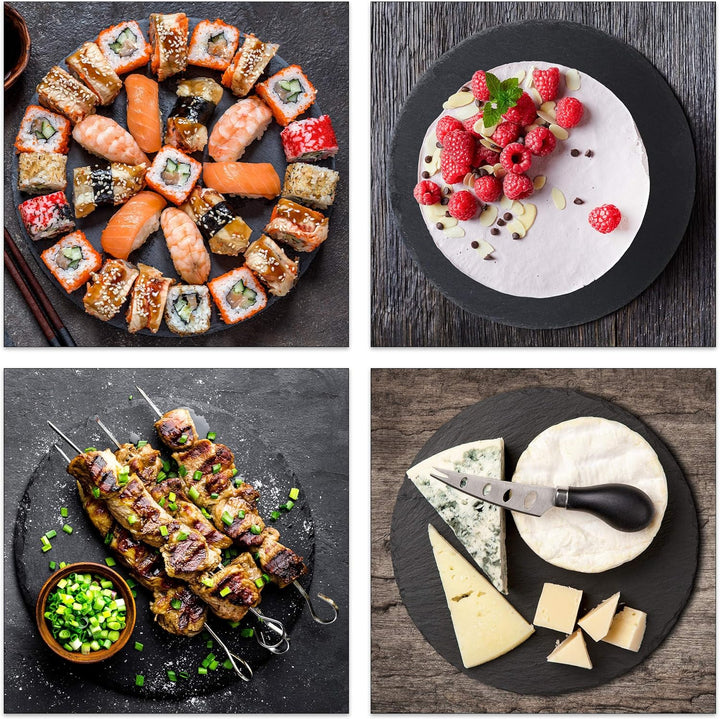 Relaxdays 24 x Schieferplatte rund, 25 cm Ø, Pizzateller zum Servieren &amp; Beschriften, Buffet, Servie