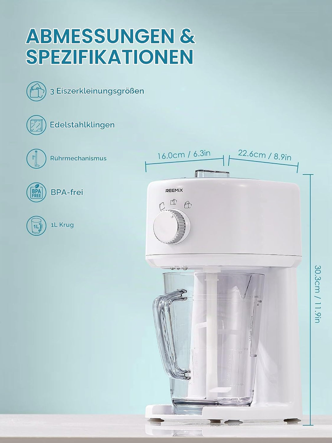 Reemix Slushy Maker Ice Shaver, Slush-Eis-Maschine, 3 Betriebs-Modi für grobes und feines Eis, Edels