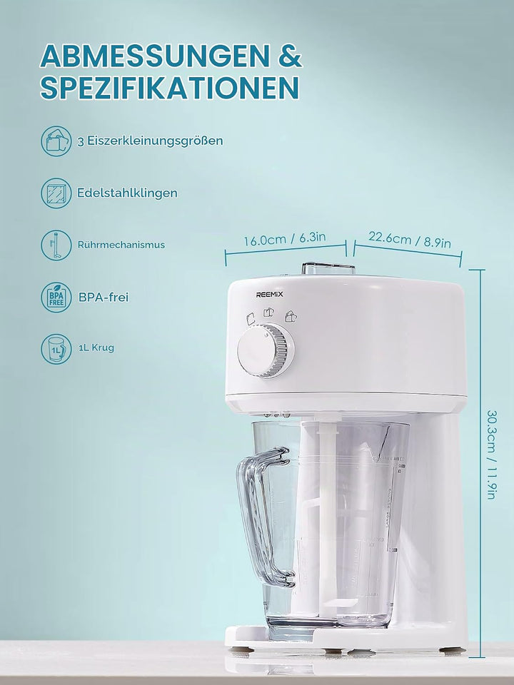 Reemix Slushy Maker Ice Shaver, Slush-Eis-Maschine, 3 Betriebs-Modi für grobes und feines Eis, Edels