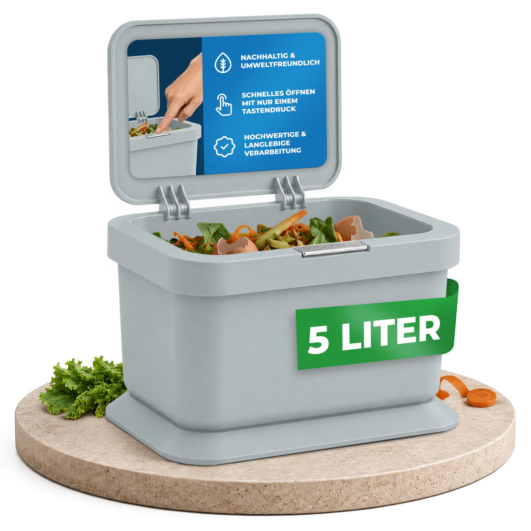 YourCasa® Biomülleimer Küche 5L - geruchsdichter Bio Mülleimer mit Deckel & Knopfdruck-Mechanismus -