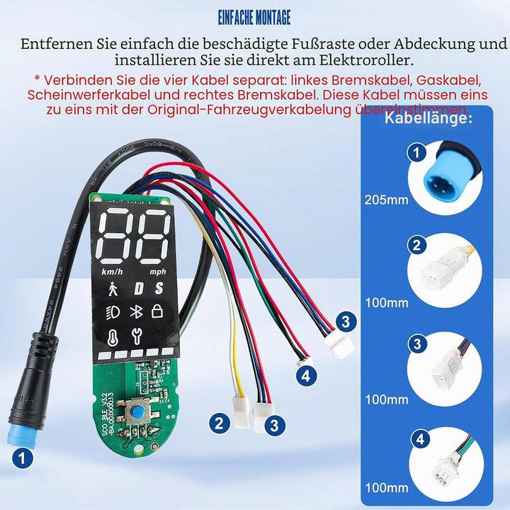 Elektroroller Dashboard für Xiaomi 1S/Pro/Pro 2, E-Scooter Armaturenbrett mit Abdeckung, Klare Daten