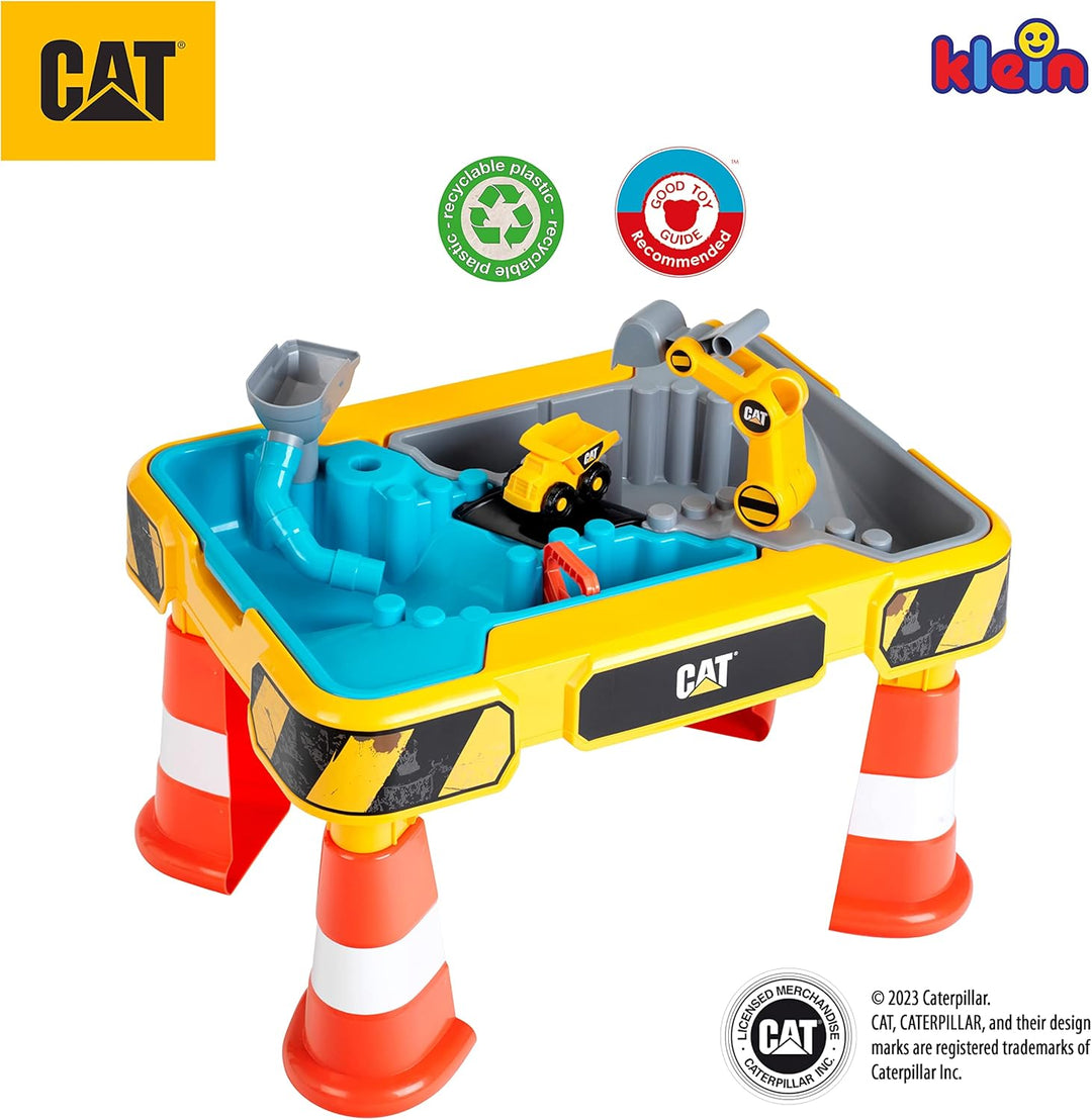 Theo Klein 3237 CAT® Sand- und Wasserspieltisch | Mit Baggerarm, Kipper, 2 Rohren, Stoppern und entn
