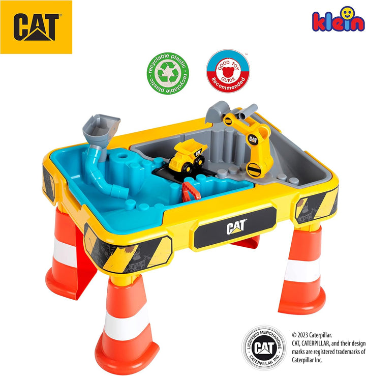 Theo Klein 3237 CAT® Sand- und Wasserspieltisch | Mit Baggerarm, Kipper, 2 Rohren, Stoppern und entn
