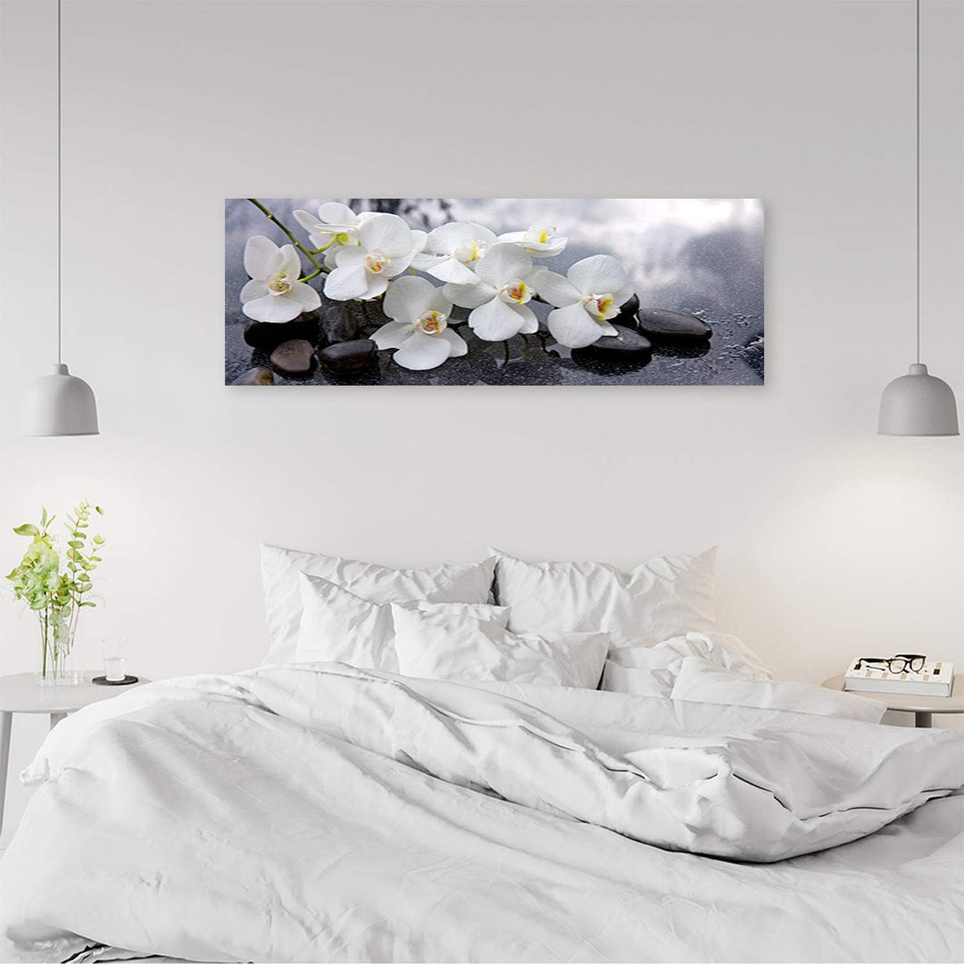 Feeby Wanddeko Orchideen Leinwandbild Kunstdruck Steine Grau 120x40 cm Leinwandbild 120x40 cm Grau_a