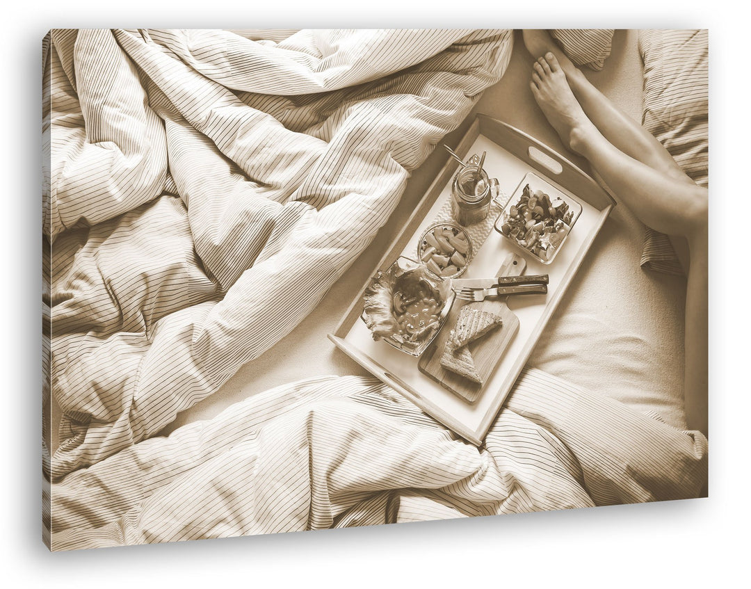 deyoli gesundes Frühstück im Bett Format: 100x70 Effekt: Sepia als Leinwand, Motiv fertig gerahmt au