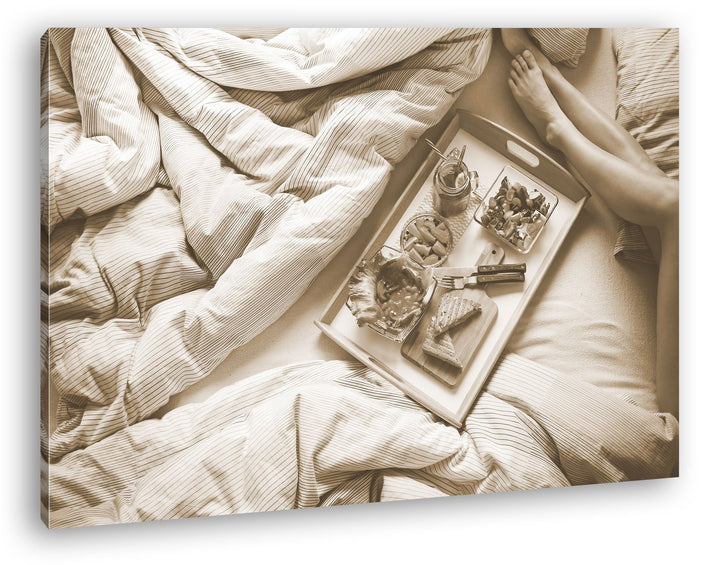 deyoli gesundes Frühstück im Bett Format: 100x70 Effekt: Sepia als Leinwand, Motiv fertig gerahmt au
