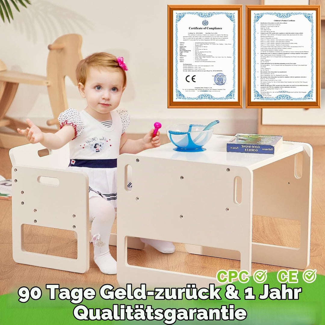 FUNLIO Montessori Beikosttisch und Stuhl-Set für Kleinkinder 1-3 Jahre, höhenverstellbar, Kinder-Tis