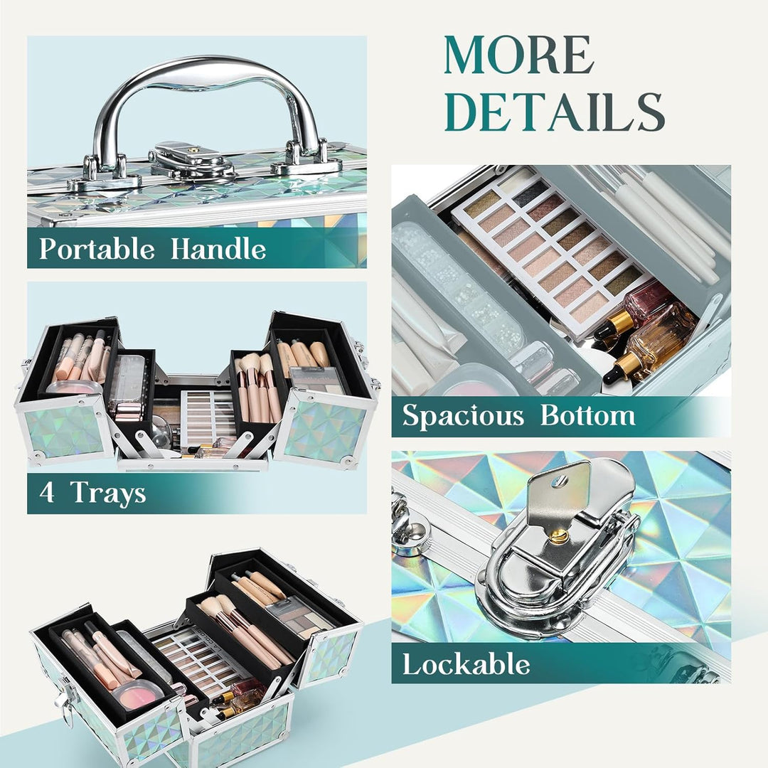 Kosmetikkoffer Klein Schminkkoffer Leer Make up Koffer Beauty Case mit Schloss Make up Organizer Kof