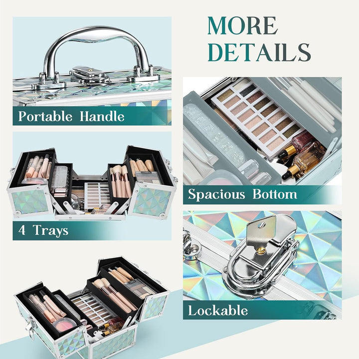 Kosmetikkoffer Klein Schminkkoffer Leer Make up Koffer Beauty Case mit Schloss Make up Organizer Kof