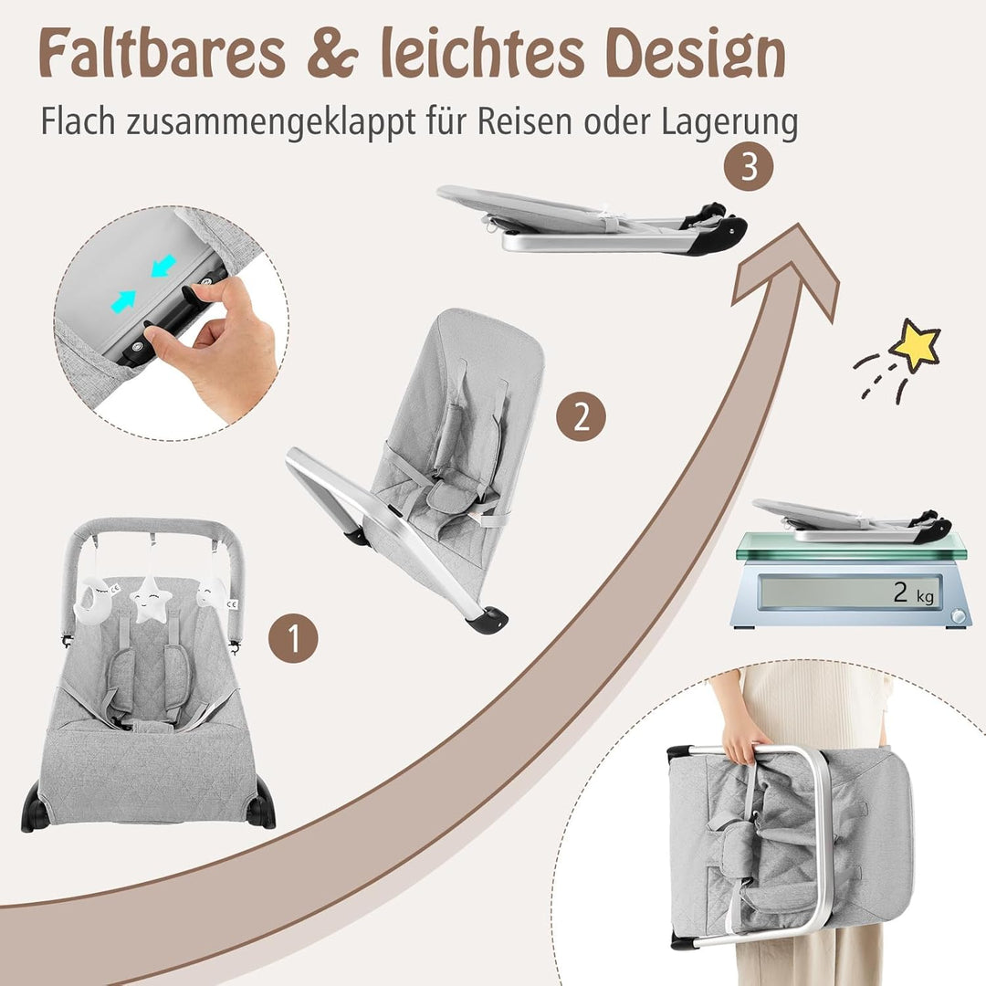 COSTWAY 2 in 1 Babywippe klappbar, tragbare Babyschaukel mit abnehmbarem Spielbogen, Baby Wippe mit