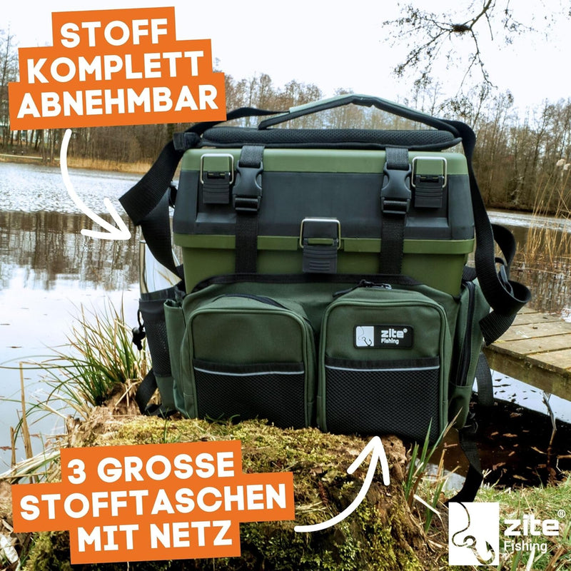 Zite Fishing Multi Angel-Koffer-Rucksack & Sitz-Kiepe in 1 - Inklusive 4 Tackle-Boxen für Angelzubeh