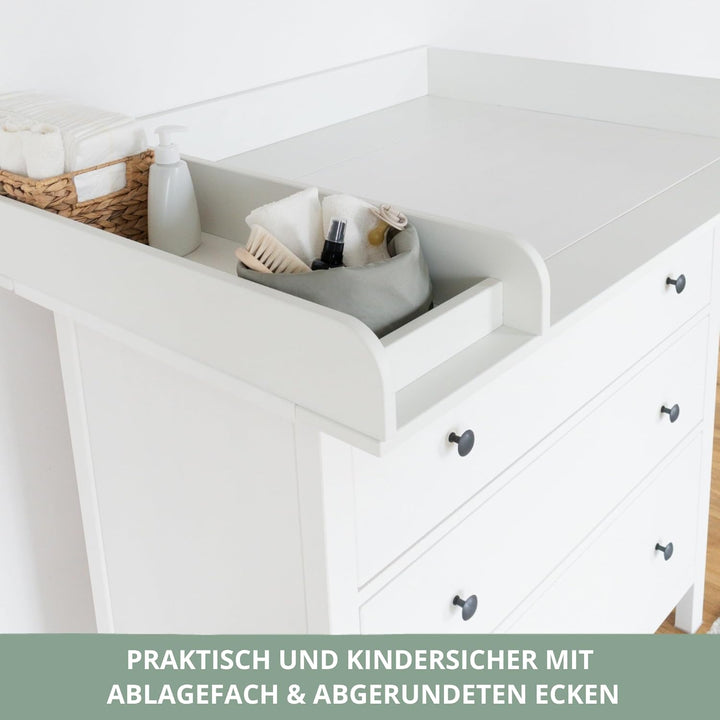 Wickelaufsatz Set für IKEA HEMNES – mit Aufsatz, Wickelauflage & Umrandung aus 100% Baumwolle (Pure