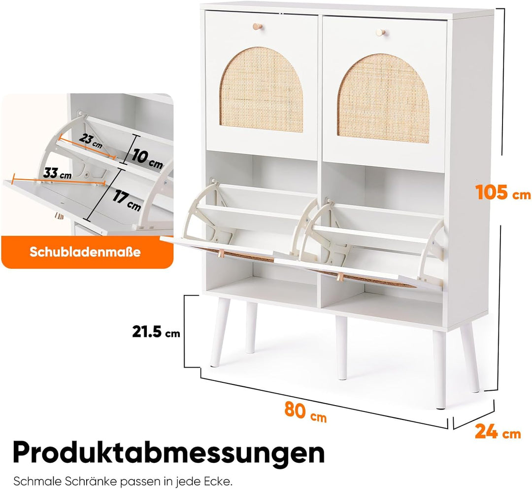 HOKEEPER Schuhschrank Schmal, Schuhregal mit 4 Klappen, Schuhkipper mit Verstellbar, Shoe Cabinet Ho