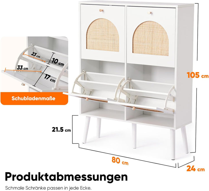 HOKEEPER Schuhschrank Schmal, Schuhregal mit 4 Klappen, Schuhkipper mit Verstellbar, Shoe Cabinet Ho
