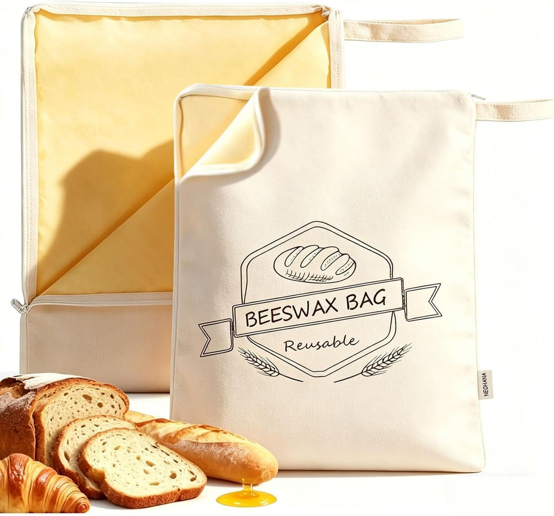 Bienenwachsbeutel Brot -2 X Breite Reissverschluss-Zugangs Brotbeutel für selbstgebackenes BrotIdeal