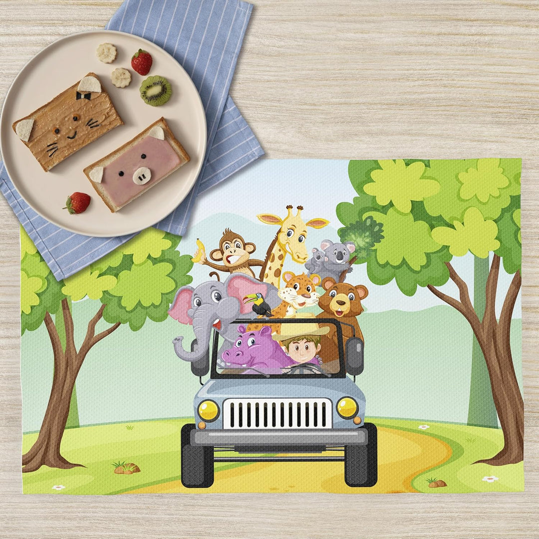 Platzsets Snacks Schule Kinder - 2 x Tischset Dschungel Kinder 30 x 45 cm - Tischset aus Stoff für d