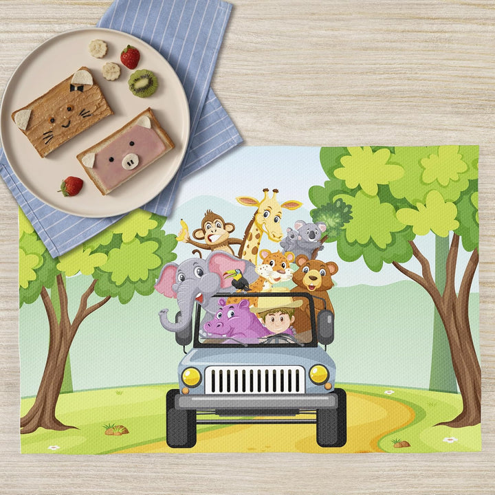 Platzsets Snacks Schule Kinder - 2 x Tischset Dschungel Kinder 30 x 45 cm - Tischset aus Stoff für d