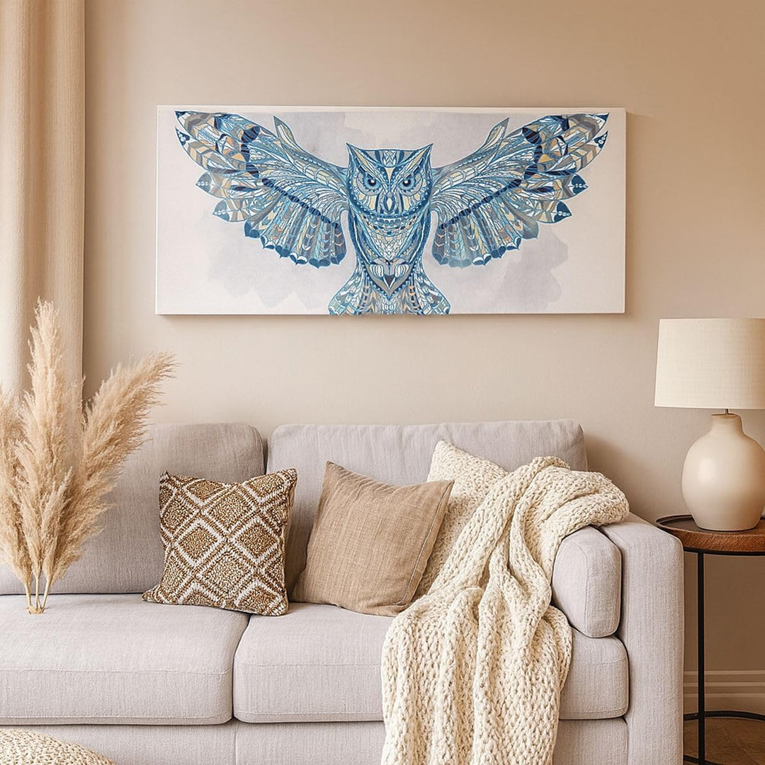Wandbilder Dekoration Wohnzimmer Eule Flügel Tierwelt Grafik Panorama Bilder auf Leinwand 120x50cm L