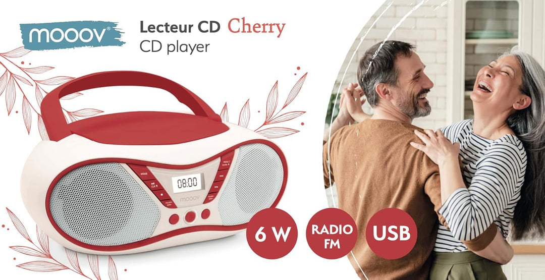 MOOOV 477411 Tragbarer CD-Player mit Radio, USB, Lautsprecher - Mini Kofferradio für Kinder & Senior