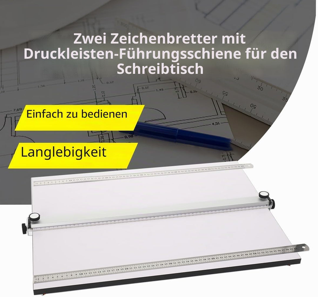 A2 Zeichenbrett, 60x45cm Professionelles Zeichenplatte mit Paralleler Bewegungsstange und 2 Druck St