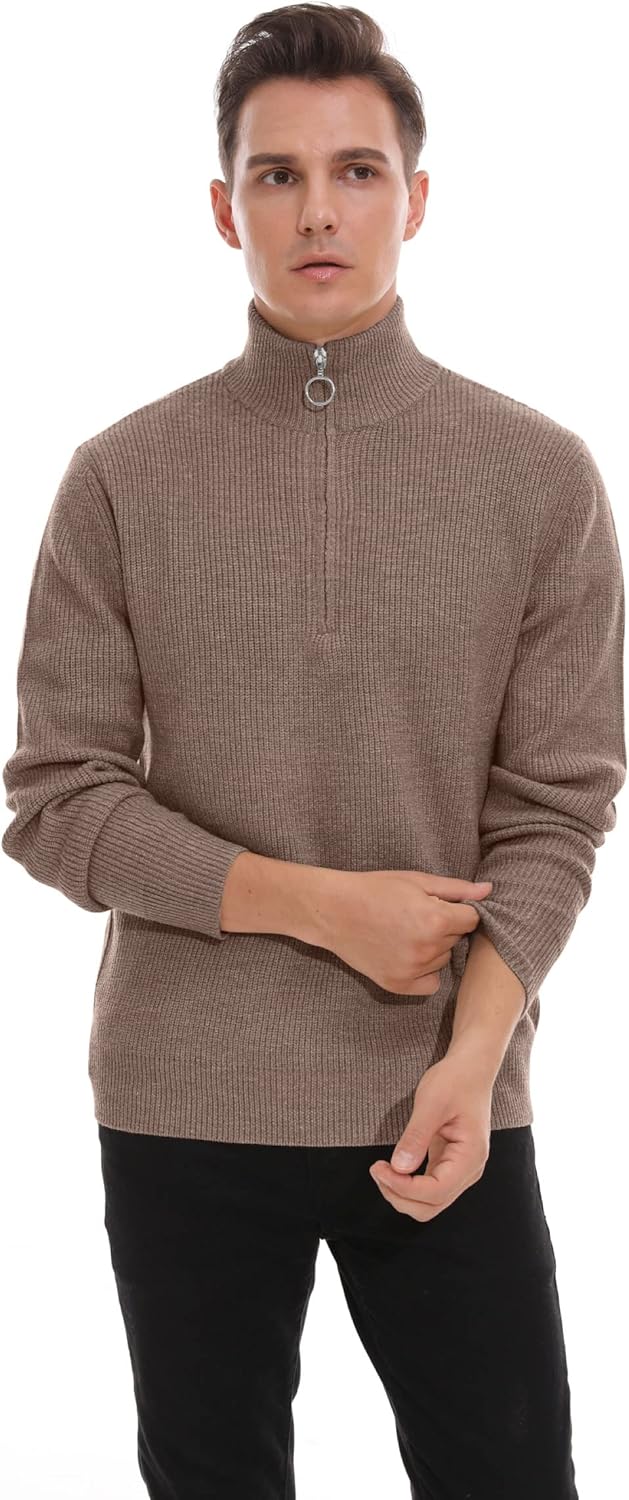 Hisir Pullover Herren Strickpullover 1/4 Zip Pulli Männer, Bequem Weich Warmer Winter Pullover für M