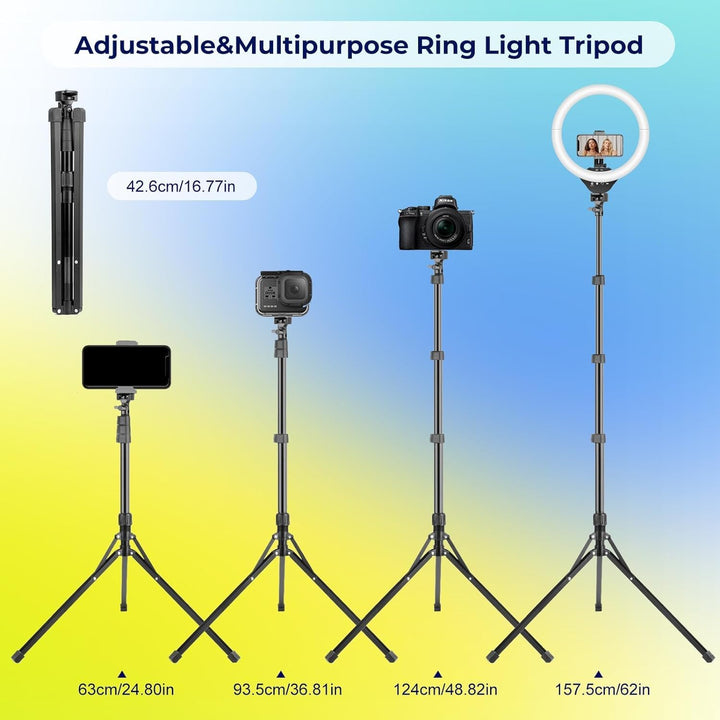 Aureday Ringlicht mit Stativ, 14 Zoll Selfie Ringlicht mit 62 Zoll Stativ Ständer Zusammenklappbar f
