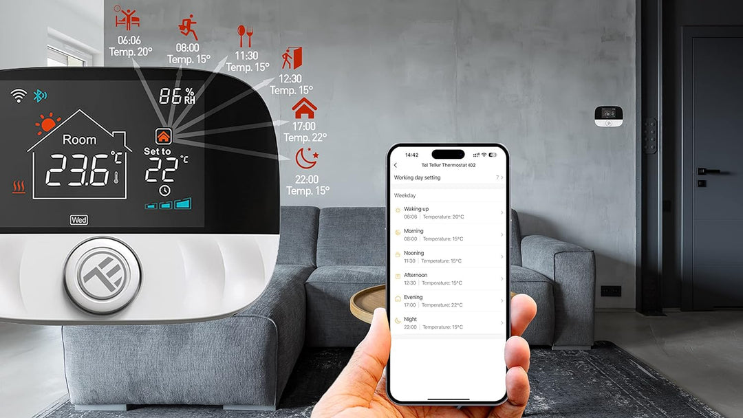 TELLUR SMART WiFi Thermostat, WLAN Raumthermostat Tuya, Internetsteuerung, Wochen/Tagesplan, Sprachs