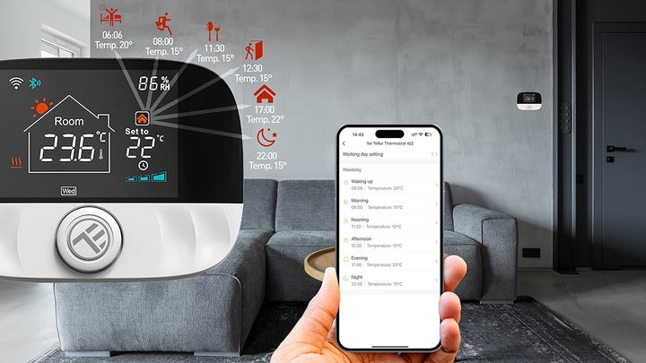TELLUR SMART WiFi Thermostat, WLAN Raumthermostat Tuya, Internetsteuerung, Wochen/Tagesplan, Sprachs
