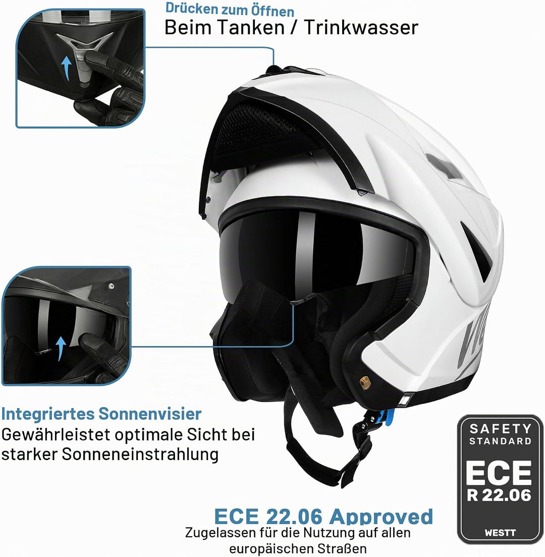 Westt Motorradhelm Herren Damen Integralhelm Klapphelm Flip-up Motorrad Jethelm Chopper Mofa Moped R