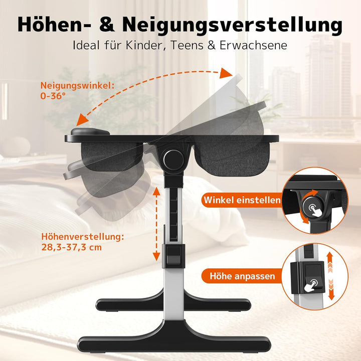 PUTORSEN Laptoptisch fürs Bett - Höhenverstellbar und Winkelverstellbar, 2-in-1 Laptopkissen Klappba