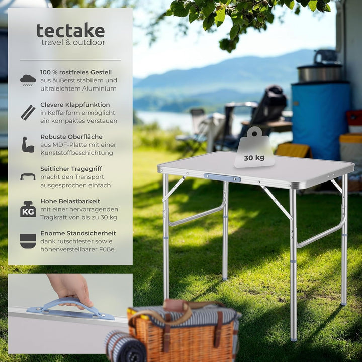 tectake® Klapptisch, Campingtisch klappbar, leicht und wetterfest, Alu Campingtisch mit Tragegriff,