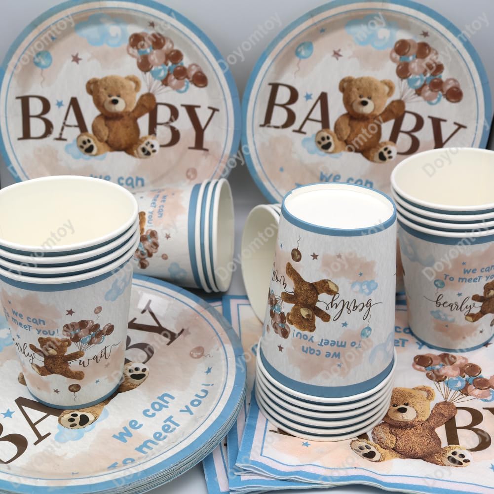 Doyomtoy Plüschbär Partygeschirr, 61 Stück Bärchen Geburtstag Deko Baby Geburtstag Bärs Tassen Servi